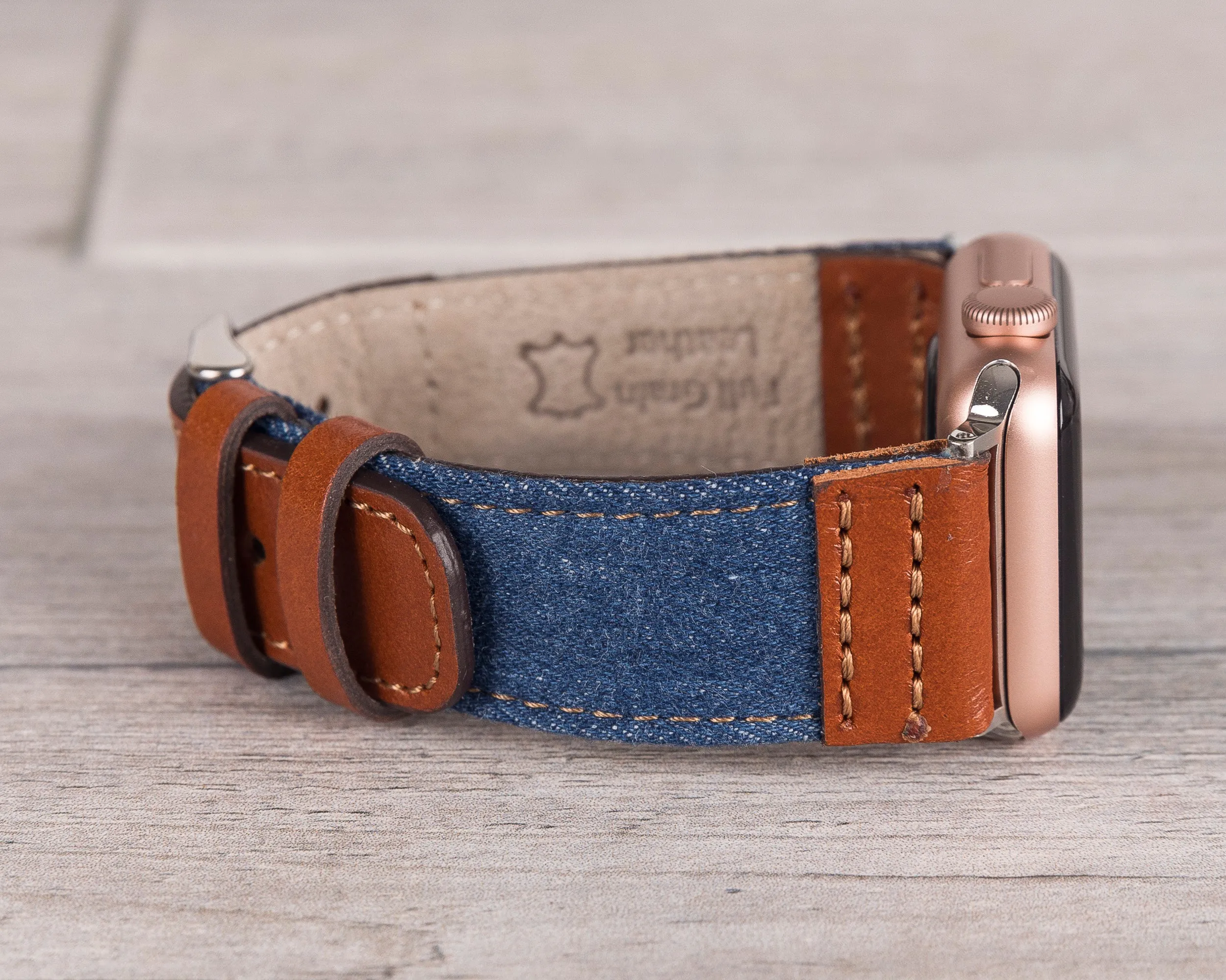 Blue Denim & Brown Leather Sport Apple Watch Band