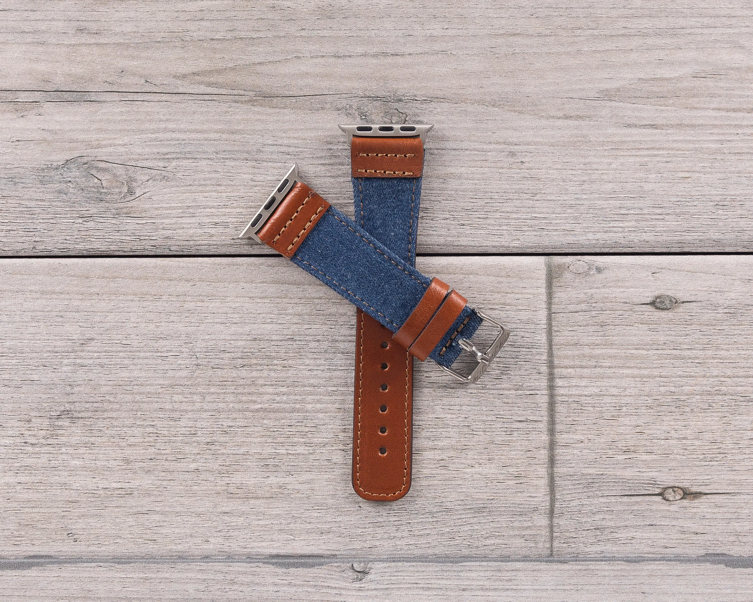 Blue Denim & Brown Leather Sport Apple Watch Band