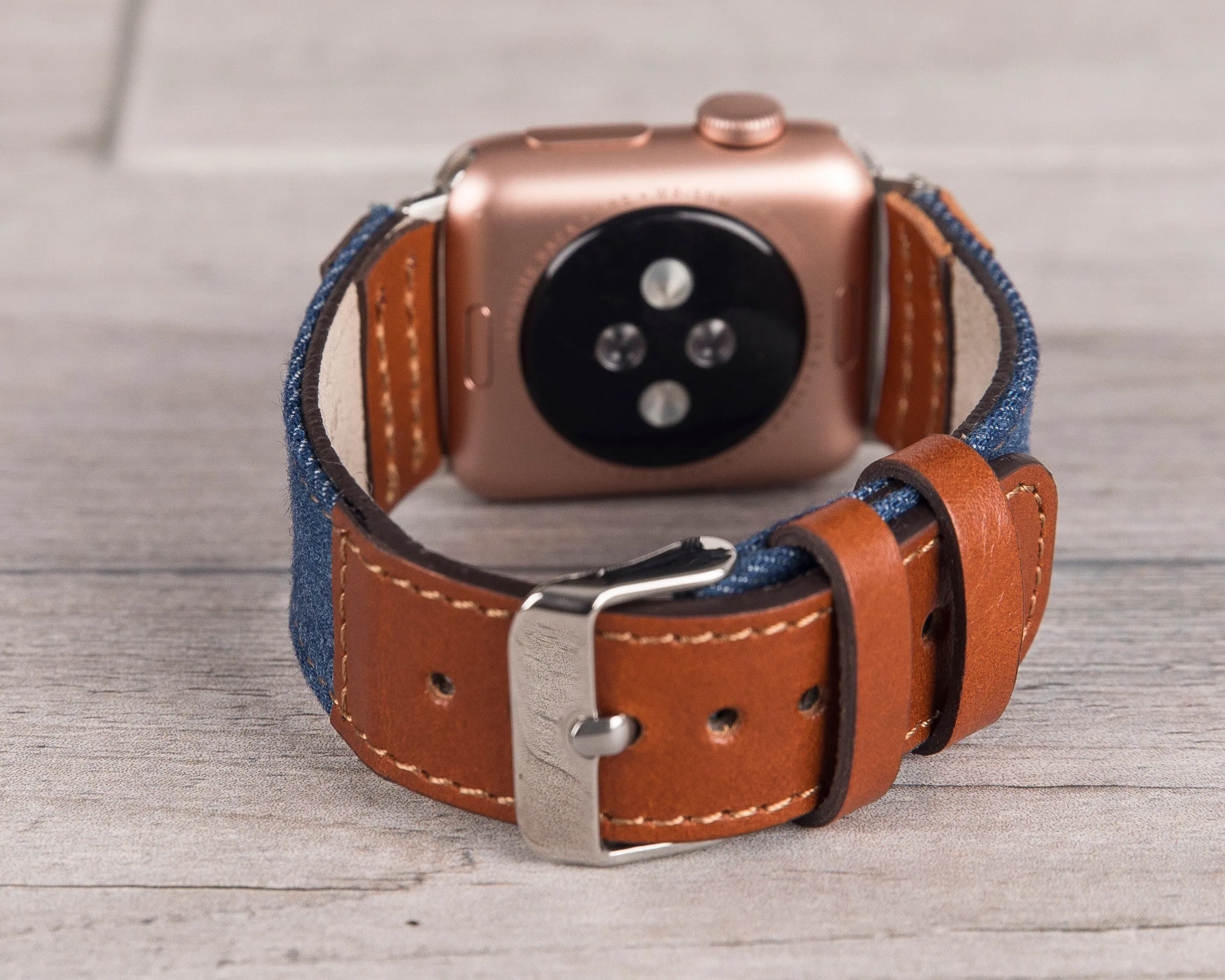 Blue Denim & Brown Leather Sport Apple Watch Band