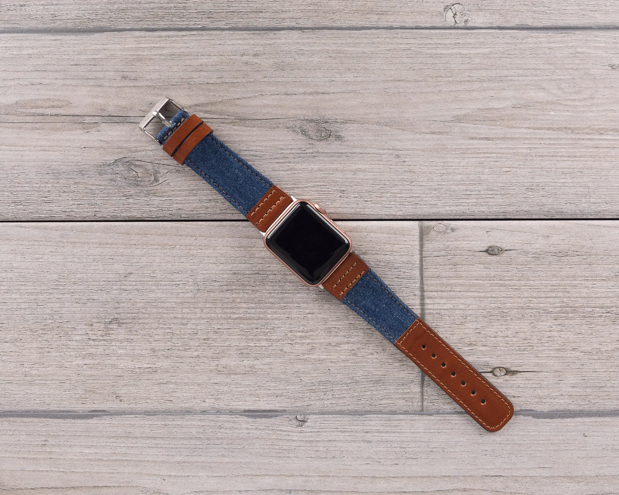 Blue Denim & Brown Leather Sport Apple Watch Band