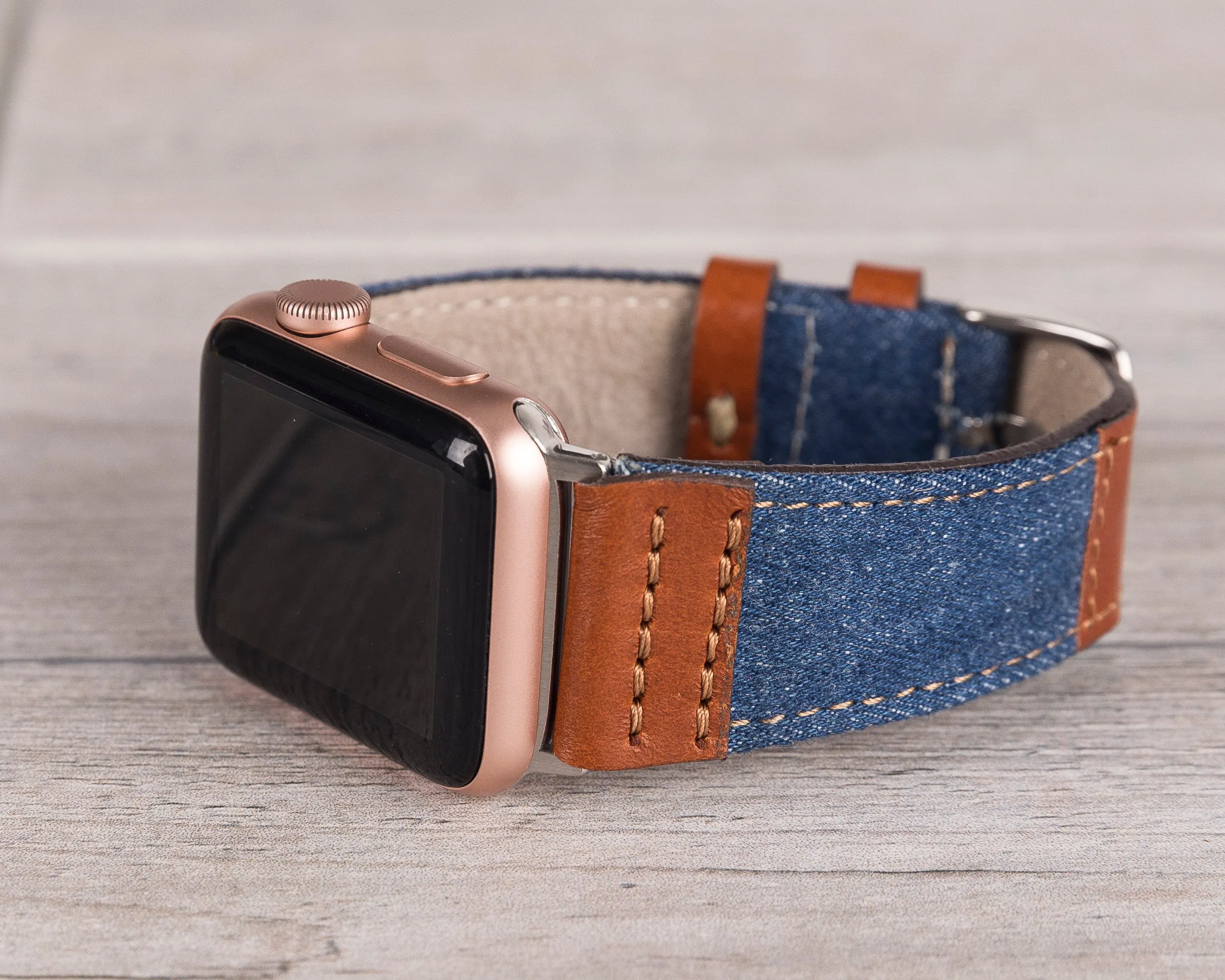 Blue Denim & Brown Leather Sport Apple Watch Band