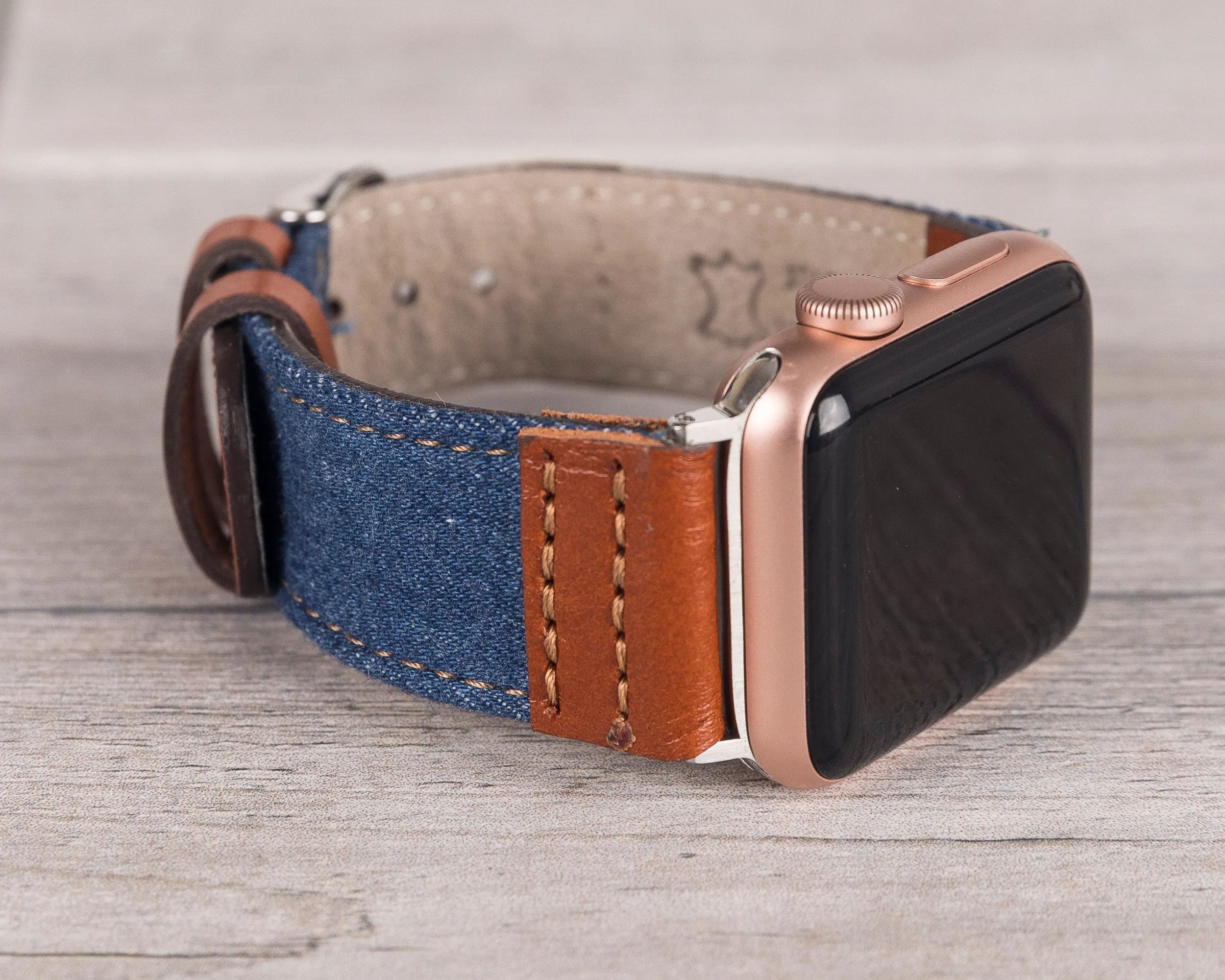 Blue Denim & Brown Leather Sport Apple Watch Band