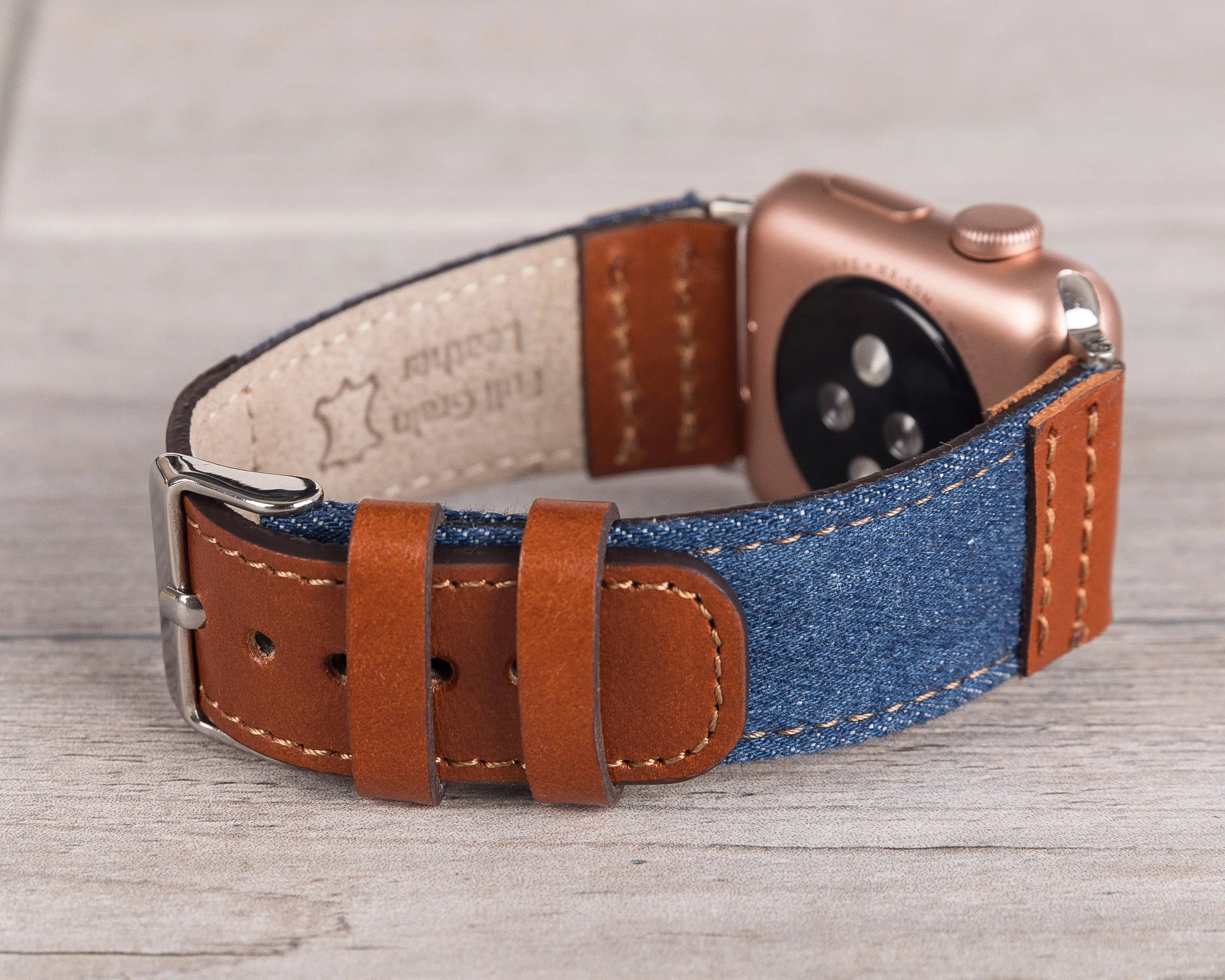 Blue Denim & Brown Leather Sport Apple Watch Band