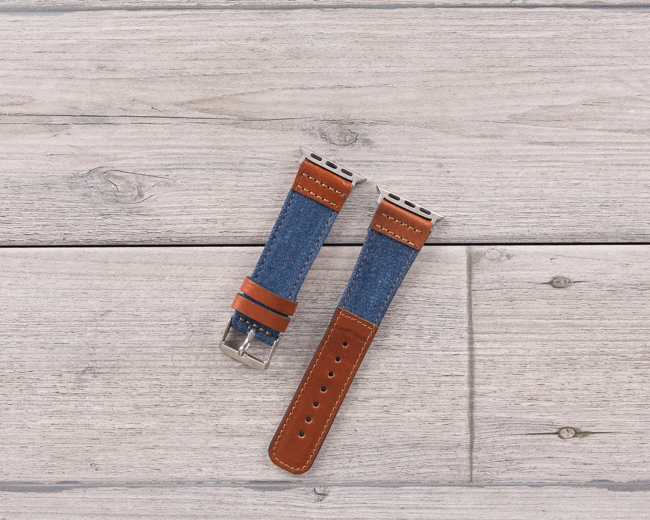 Blue Denim & Brown Leather Sport Apple Watch Band