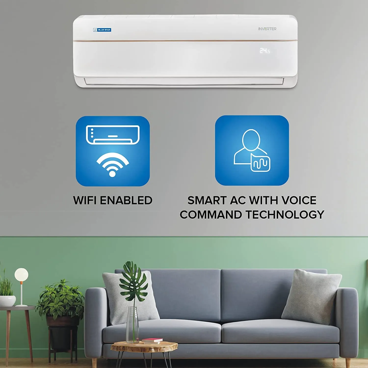 Blue Star IA318VNUS 1.5 Ton 3 Star Inverter Wi-Fi Split AC (Copper, Convertible 4-in-1 Cooling Mode,White)