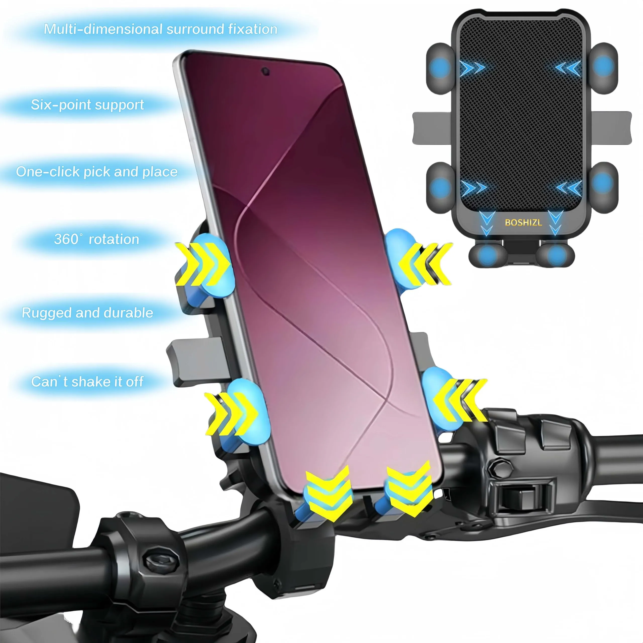 BOSHIZL Six Claws Motorcycle Bike Bicycle Harley Electrical Scooter Cell Phone Handlebar Holders for Mounting Compatible 4.5" to 7.0" (Blue)