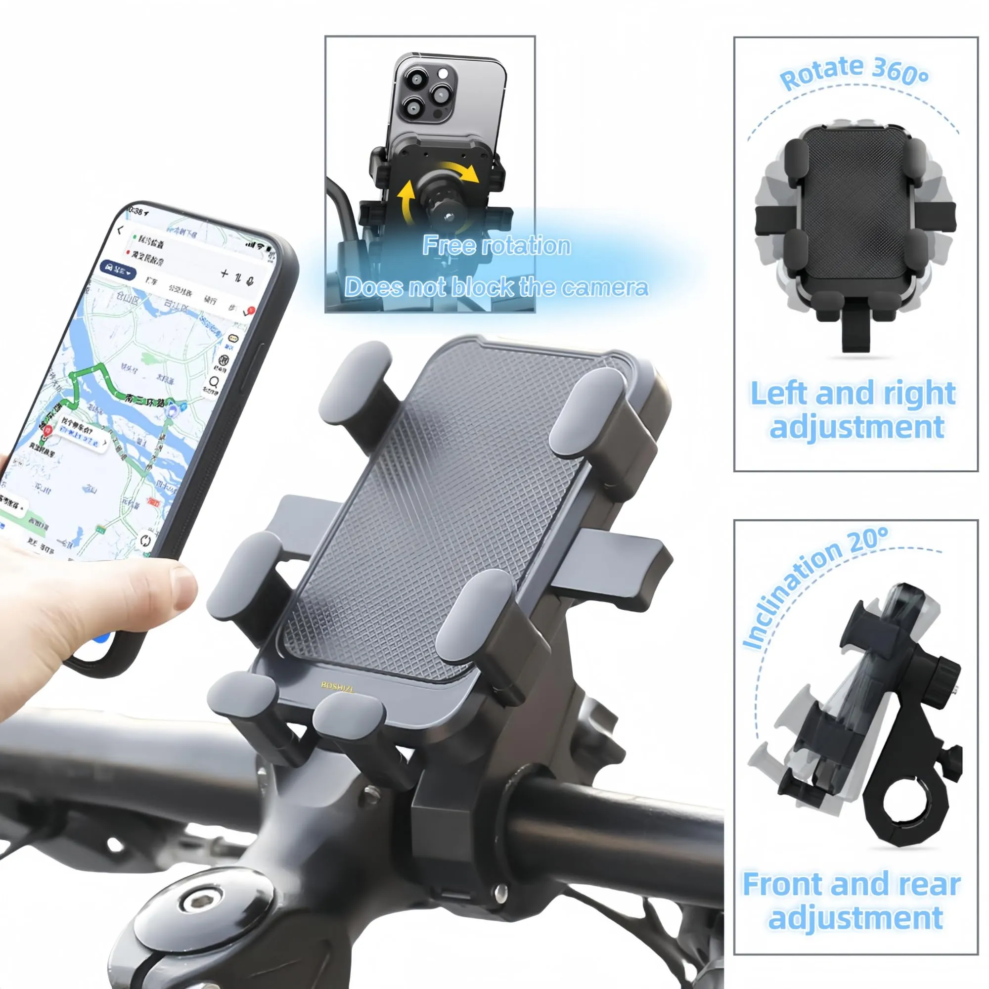 BOSHIZL Six Claws Motorcycle Bike Bicycle Harley Electrical Scooter Cell Phone Handlebar Holders for Mounting Compatible 4.5" to 7.0" (Blue)