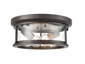 Bresley Outdoor Flush Mount Fixture - Powder Coated Bronze - Clear Glass - 12in. Diameter - E26 Medium Base