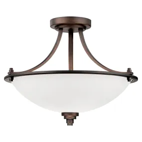 Bristo Semi-Flush Mount Fixture - Rubbed Bronze - Etched White Glass - 17.5in. Diameter - E26 Medium Base