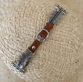 Brown Leather with Turquoise and 38/40MM Watch Band/Western Feather Apple Watch Bands