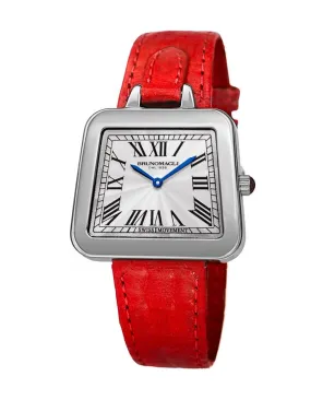 Bruno Magli Womens Emma Stainless Steel Signature - Embossed Leather Strap - Red