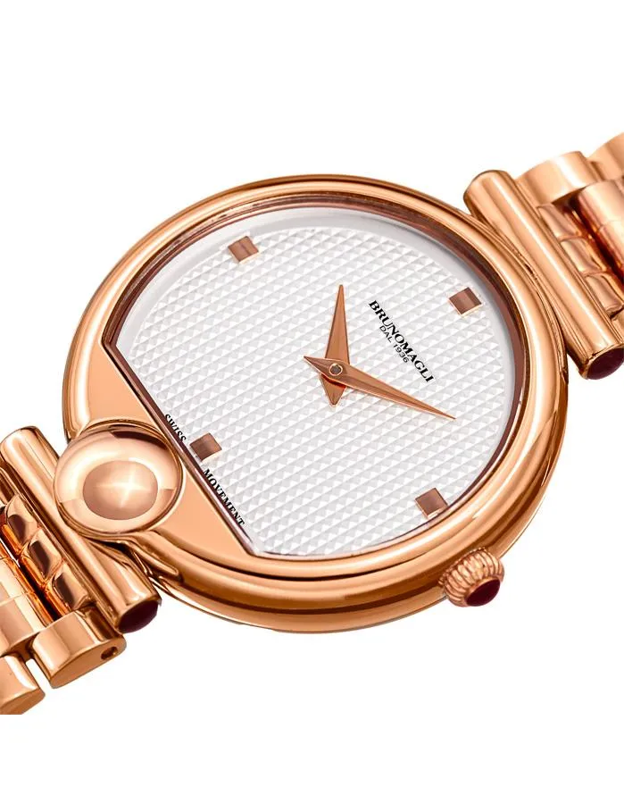 Bruno Magli Womens Miranda Rose Gold-Tone Watch - Checkered Dial - Bracelet