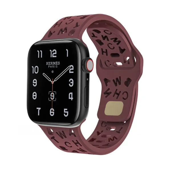 Burgundy Alphabet Pattern Silicone Apple Watch Band 酒紅色英文字母圖案矽膠 Apple 錶帶 KCWATCH1226