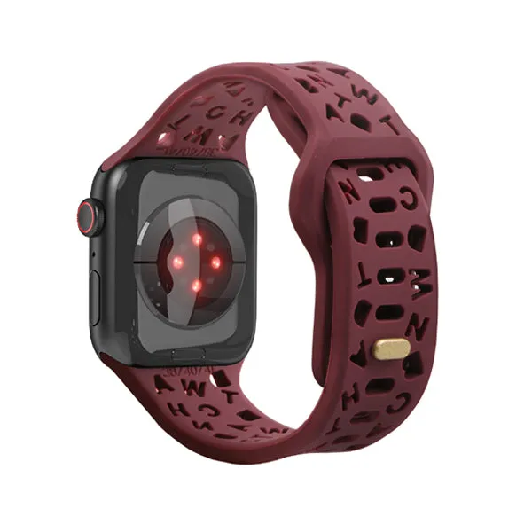 Burgundy Alphabet Pattern Silicone Apple Watch Band 酒紅色英文字母圖案矽膠 Apple 錶帶 KCWATCH1226