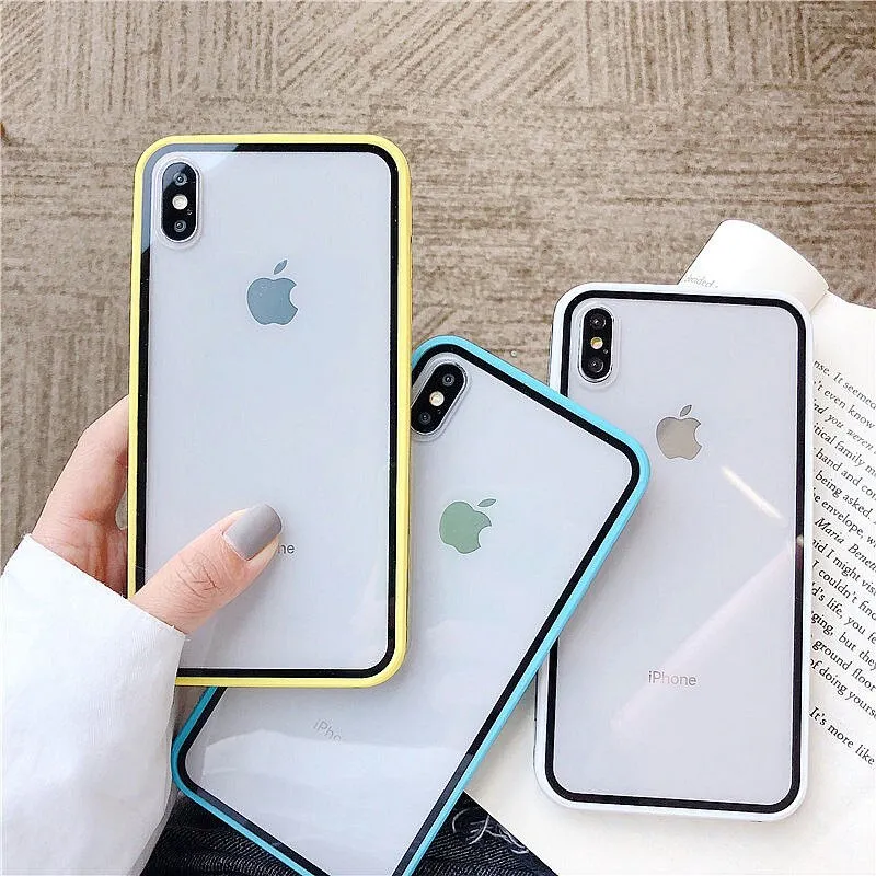 Candy color Frame Transparent Shockproof Phone Case For iPhone XR XS X XS Max 8 7 6 6S Plus Fashion Colorful Acrylic Back Cover