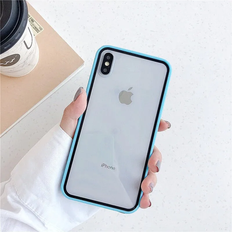 Candy color Frame Transparent Shockproof Phone Case For iPhone XR XS X XS Max 8 7 6 6S Plus Fashion Colorful Acrylic Back Cover