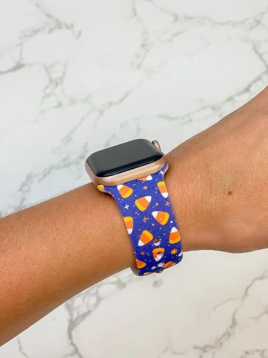 Candy Corn Printed Silicone Smart Watch Band - Purple S/M