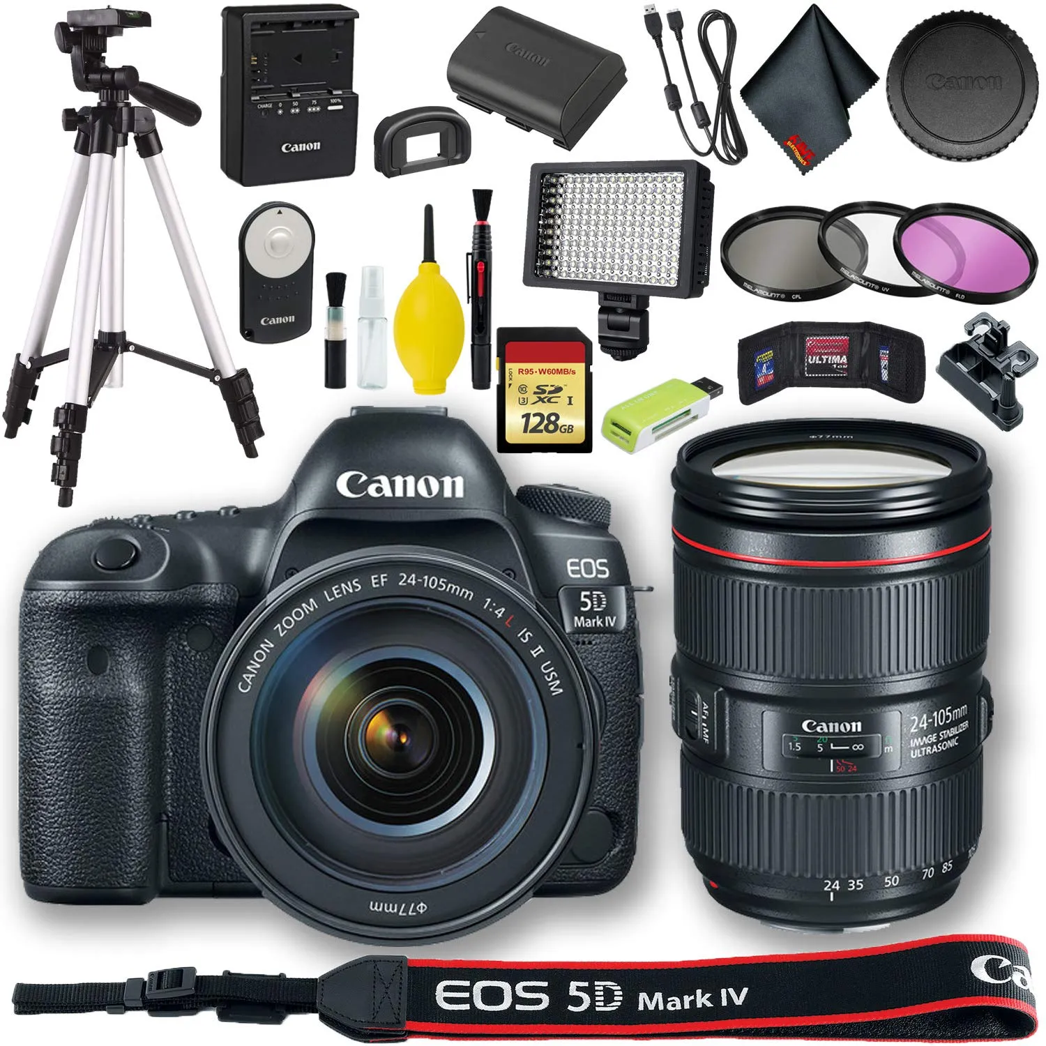 Canon EOS 5D Mark IV DSLR Camera with 24-105mm f/4L II Lens (International Model)   128GB Pro Bundle