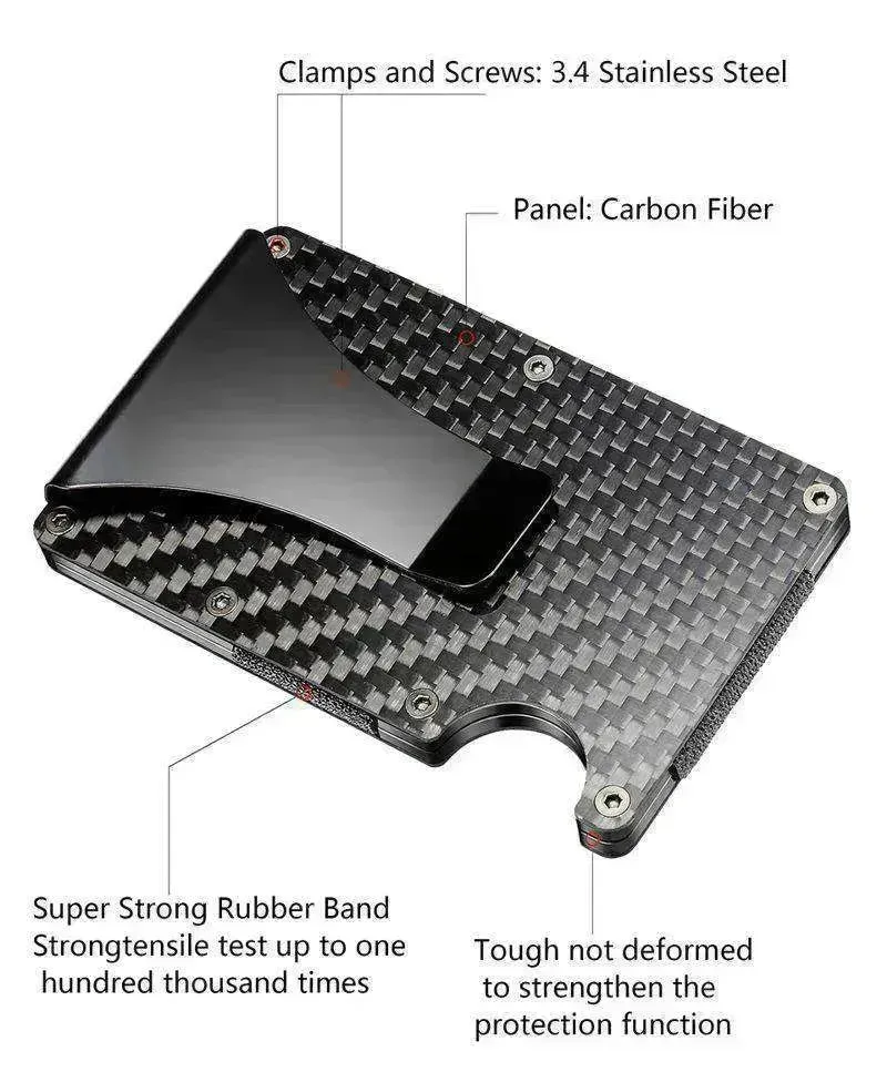 Carbon Fiber Blocking Slim Money Clip RFID Card Holder Metal Men Wallet Gift