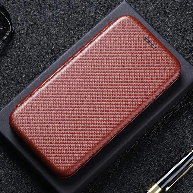 Carbon Fibre Flip Magnetic Leather Case For Samsung Galaxy