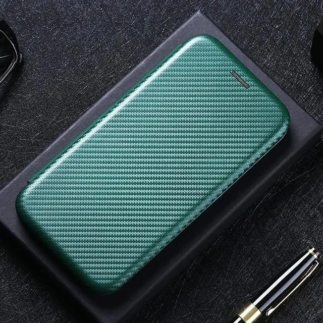 Carbon Fibre Flip Magnetic Leather Case For Samsung Galaxy