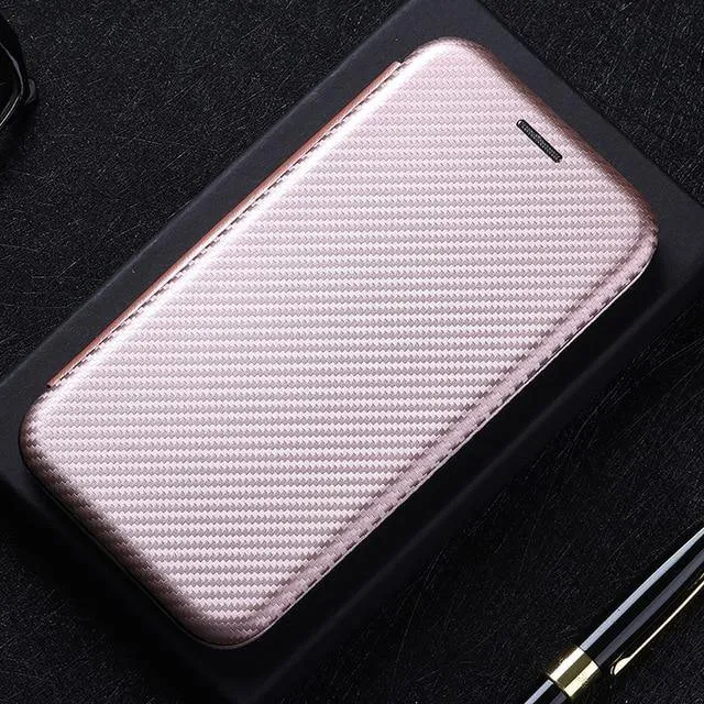 Carbon Fibre Flip Magnetic Leather Case For Samsung Galaxy