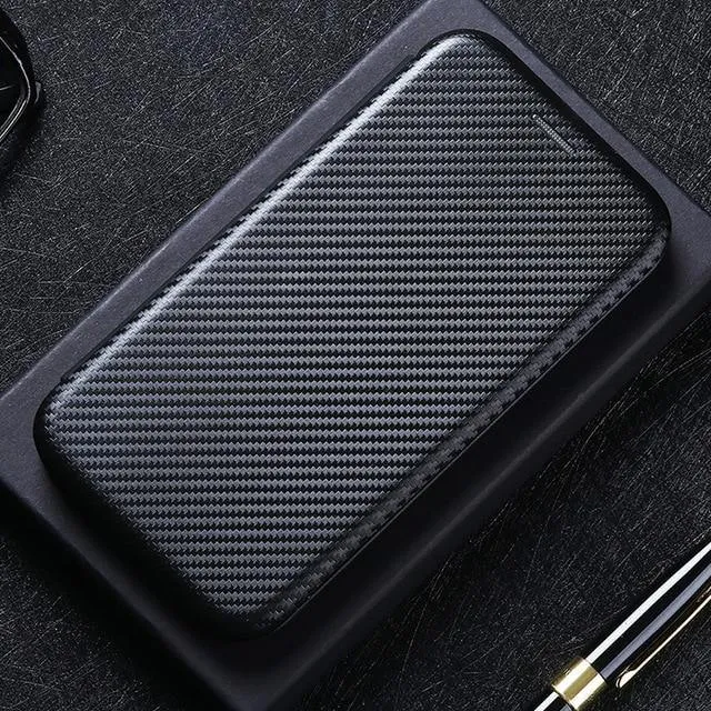 Carbon Fibre Flip Magnetic Leather Case For Samsung Galaxy