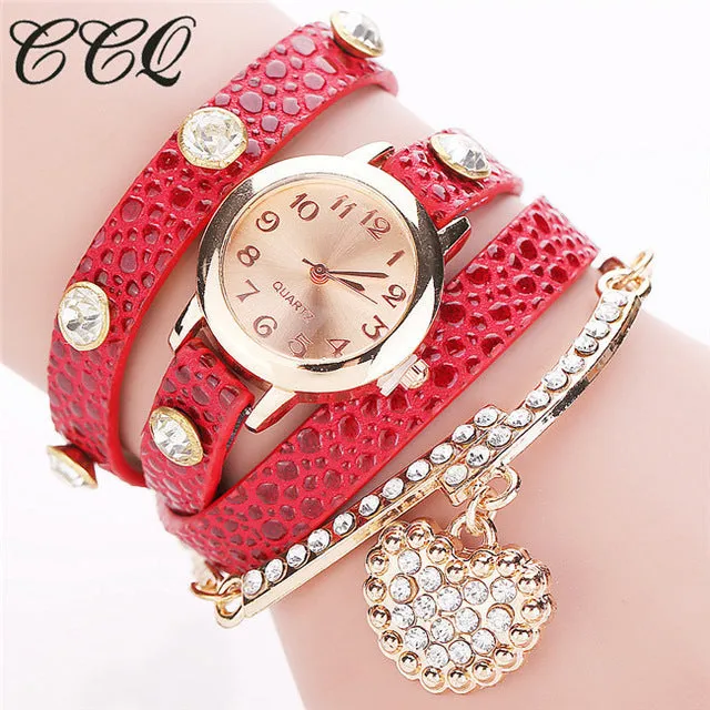 CCQ Fashion Heart Pendant Watch Casual Women Bracelet Watches Quartz Watch Relogio Feminino 713