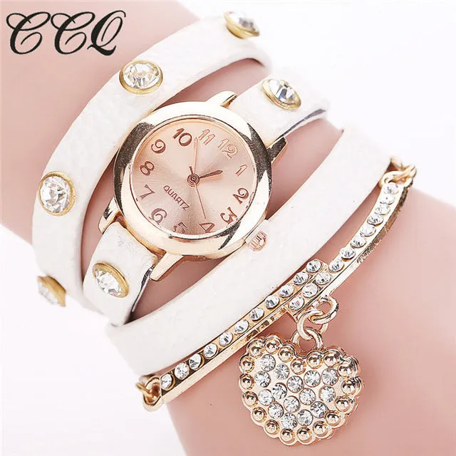 CCQ Fashion Heart Pendant Watch Casual Women Bracelet Watches Quartz Watch Relogio Feminino 713