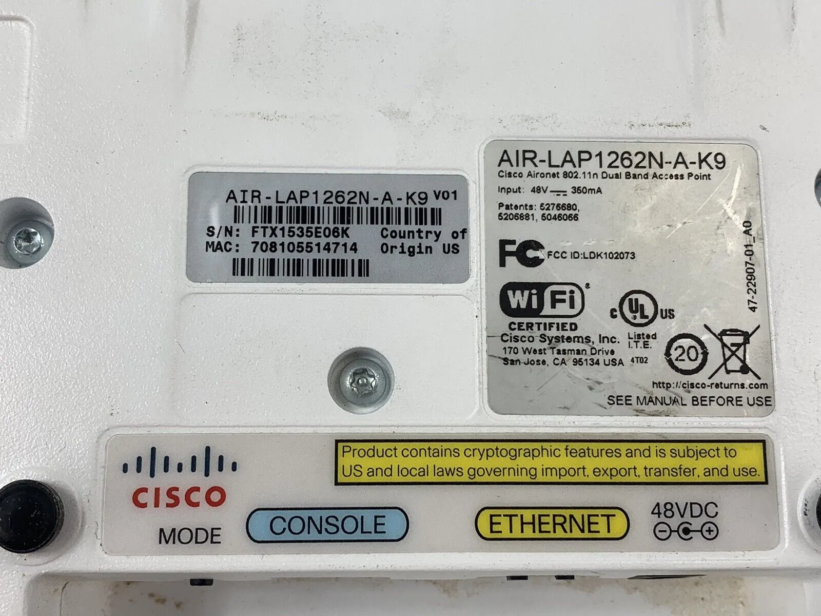 Cisco Aironet AIR-LAP1262N-A-K9 Wireless Gigabit Access Point