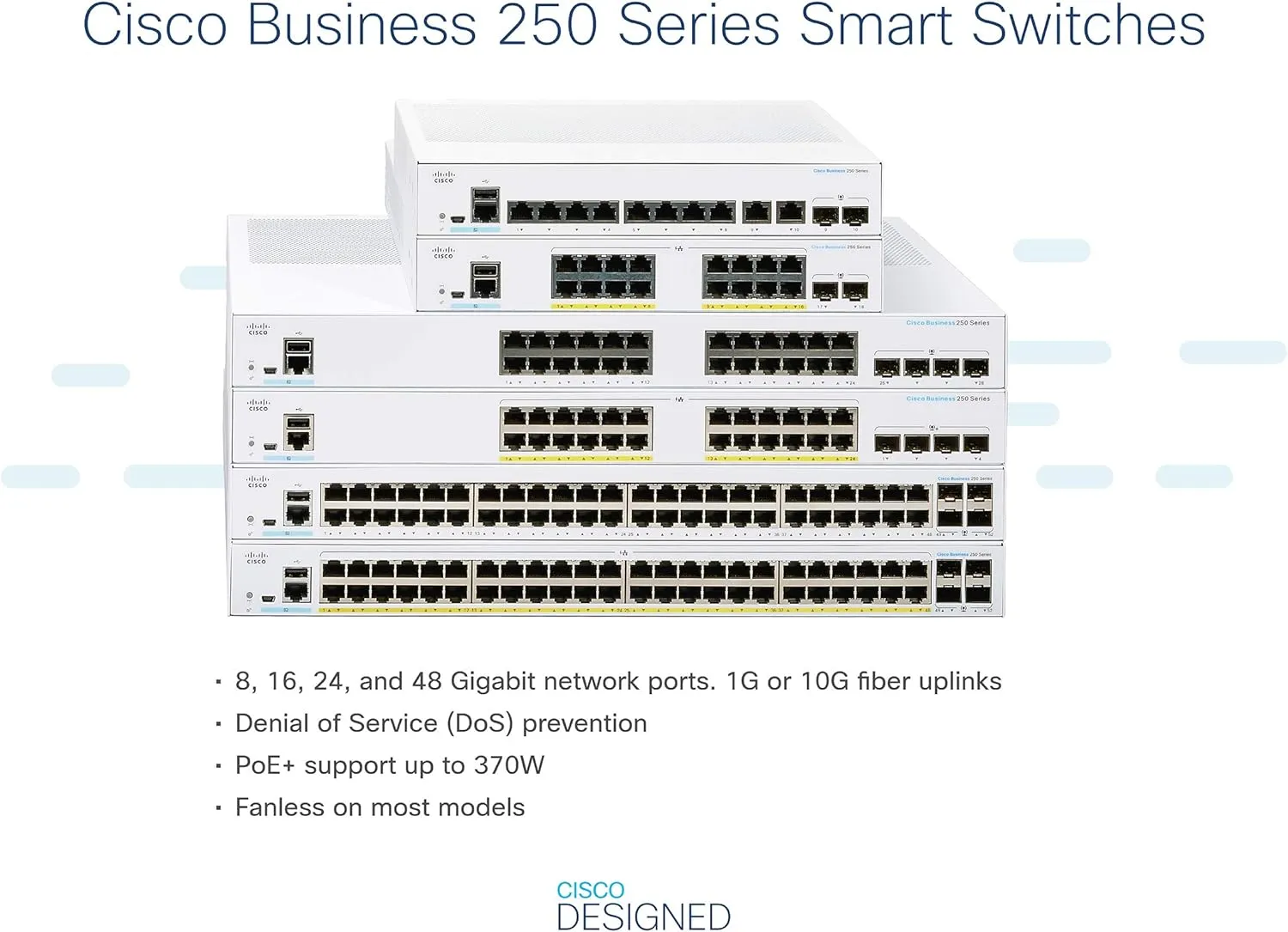 Cisco Business CBS250 48-Port Gigabit Managed Switch (370W PoE )   4-Port 10G SFP  Uplink (CBS250-48P-4X-UK/NE-2548P4X)