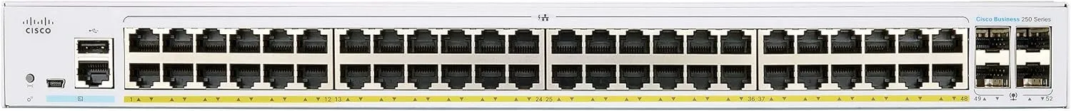 Cisco Business CBS250 48-Port Gigabit Managed Switch (370W PoE )   4-Port 10G SFP  Uplink (CBS250-48P-4X-UK/NE-2548P4X)