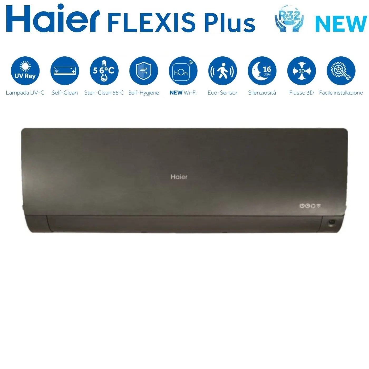 Climatizzatore Condizionatore Haier Quadri Split Inverter serie FLEXIS PLUS BLACK 7 9 9 15 con 4U75S2SR3FA R-32 Wi-Fi Integrato Colore Nero 7000 9000 9000 15000