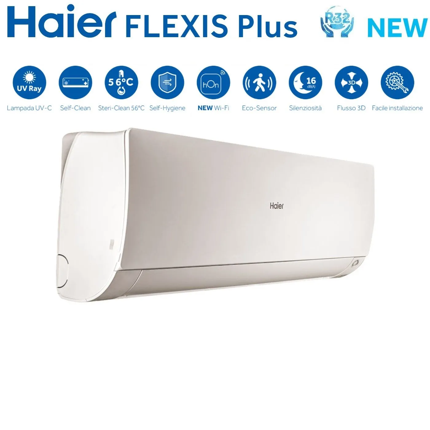 Climatizzatore Condizionatore Haier Quadri Split Inverter serie FLEXIS PLUS WHITE 7 7 7 12 con 4U85S2SR3FA R-32 Wi-Fi Integrato Colore Bianco 7000 7000 7000 12000