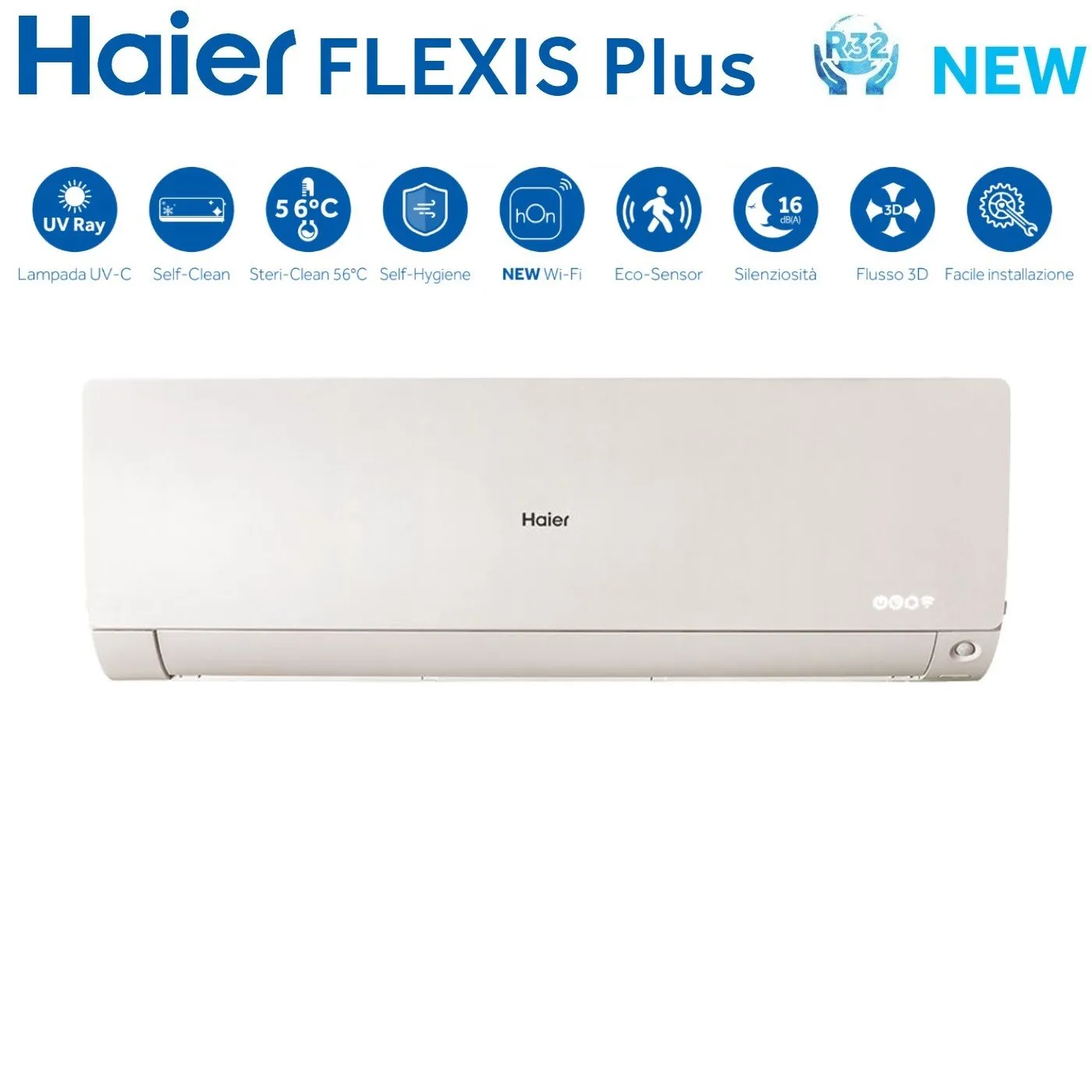 Climatizzatore Condizionatore Haier Quadri Split Inverter serie FLEXIS PLUS WHITE 7 7 7 12 con 4U85S2SR3FA R-32 Wi-Fi Integrato Colore Bianco 7000 7000 7000 12000