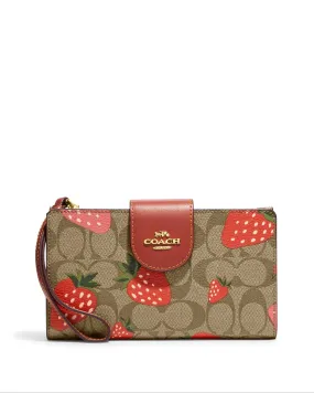 Coach Tech Wallet In Signature Canvas With Wild Strawberry Print