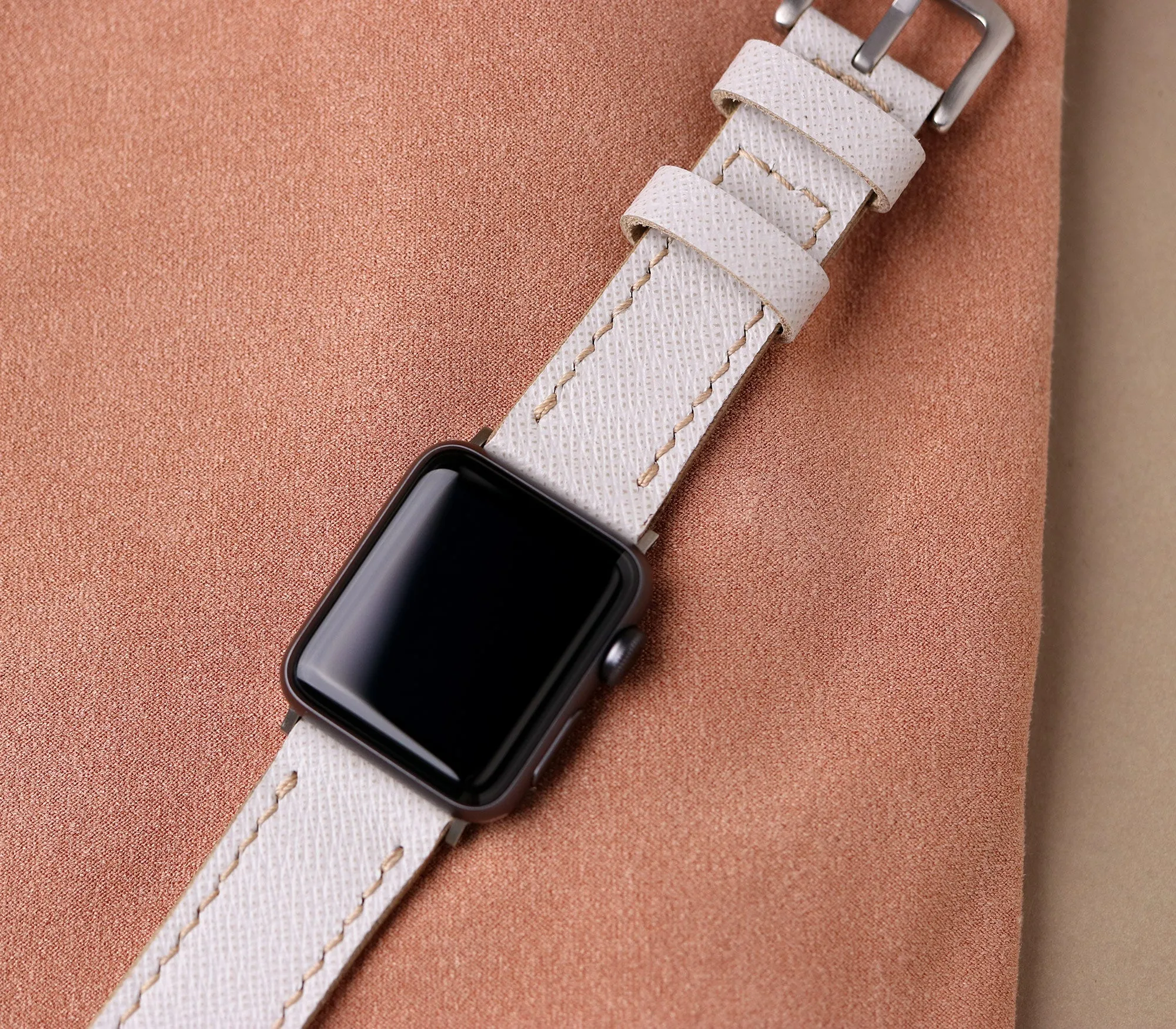 Custom Made Apple Watch Strap - Snow White Saffiano