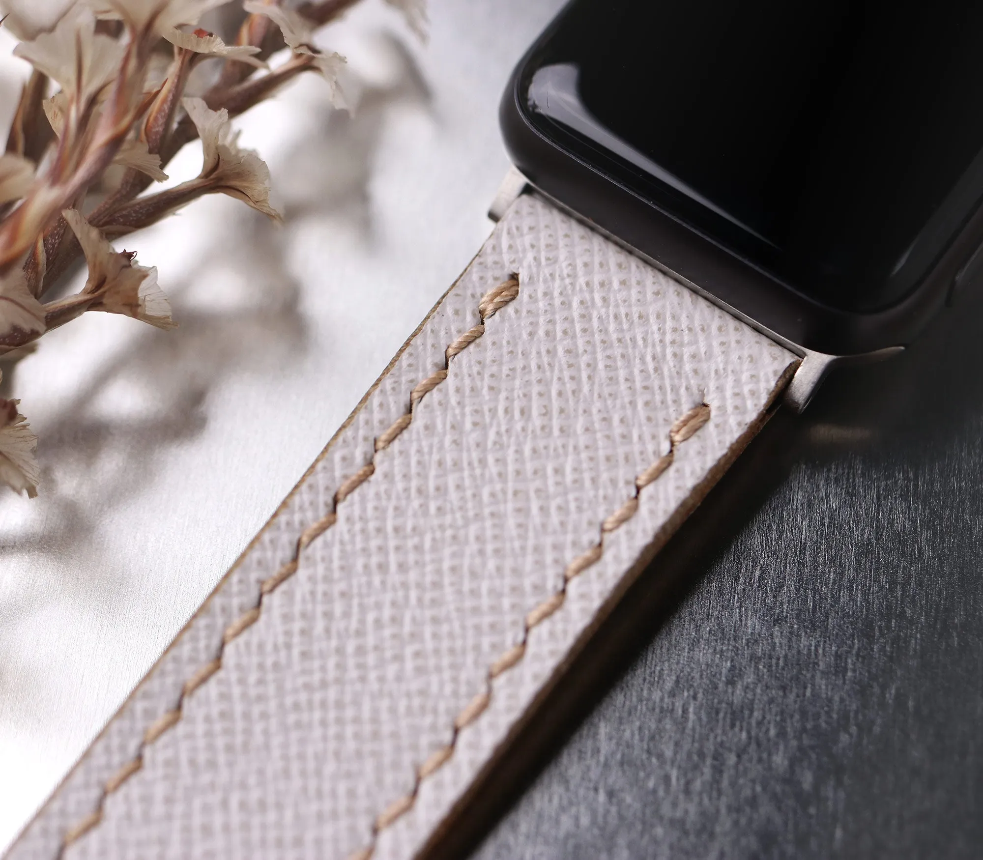 Custom Made Apple Watch Strap - Snow White Saffiano