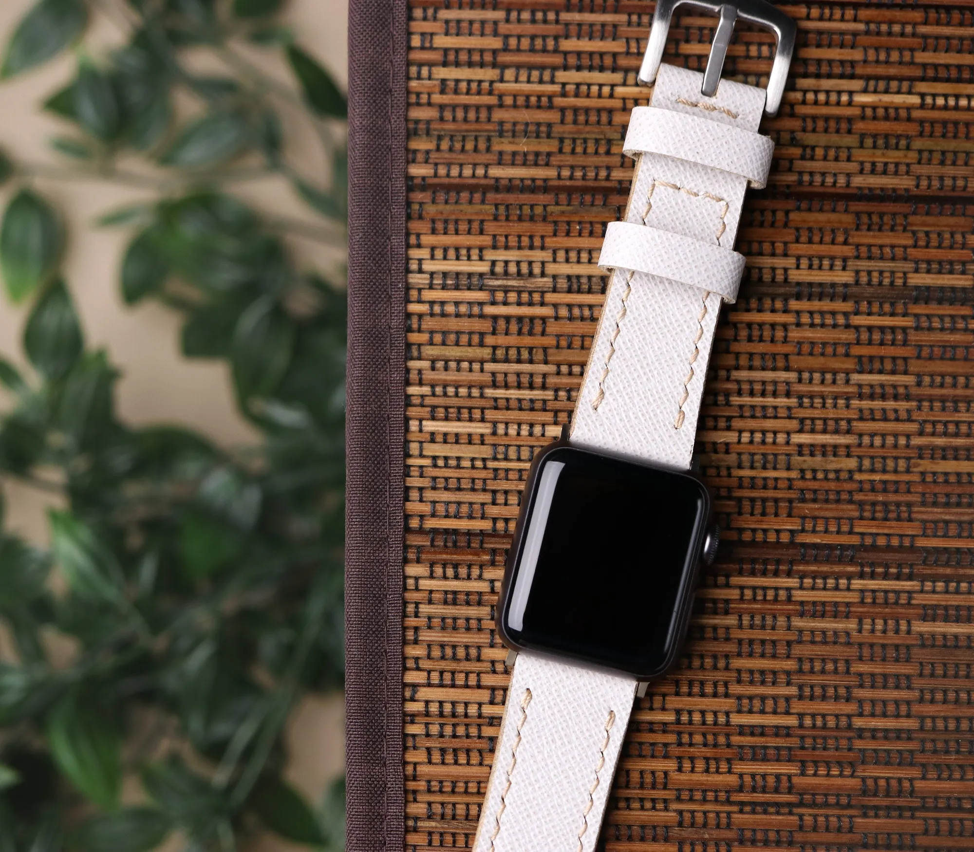 Custom Made Apple Watch Strap - Snow White Saffiano