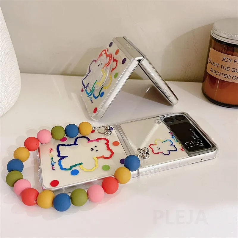 Cute Colorful Bear Bracket Bracelet Phone Case For Samsung Galaxy Z Flip 3