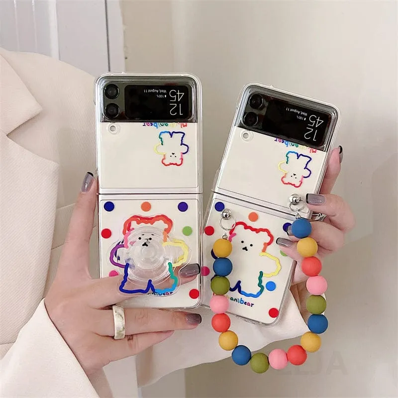 Cute Colorful Bear Bracket Bracelet Phone Case For Samsung Galaxy Z Flip 3