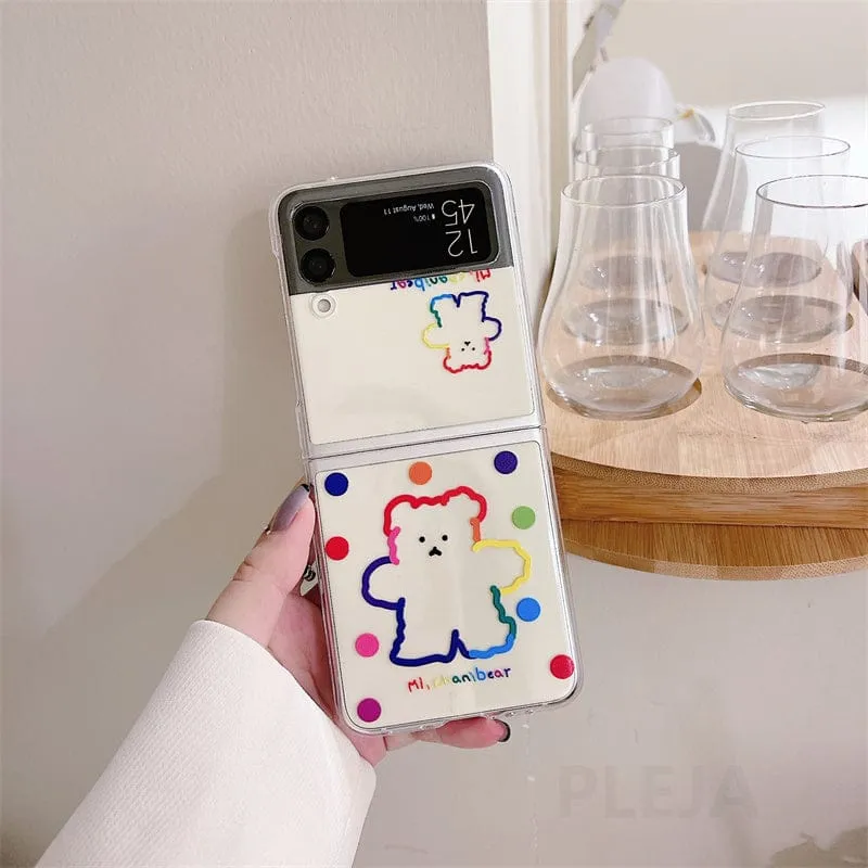 Cute Colorful Bear Bracket Bracelet Phone Case For Samsung Galaxy Z Flip 3