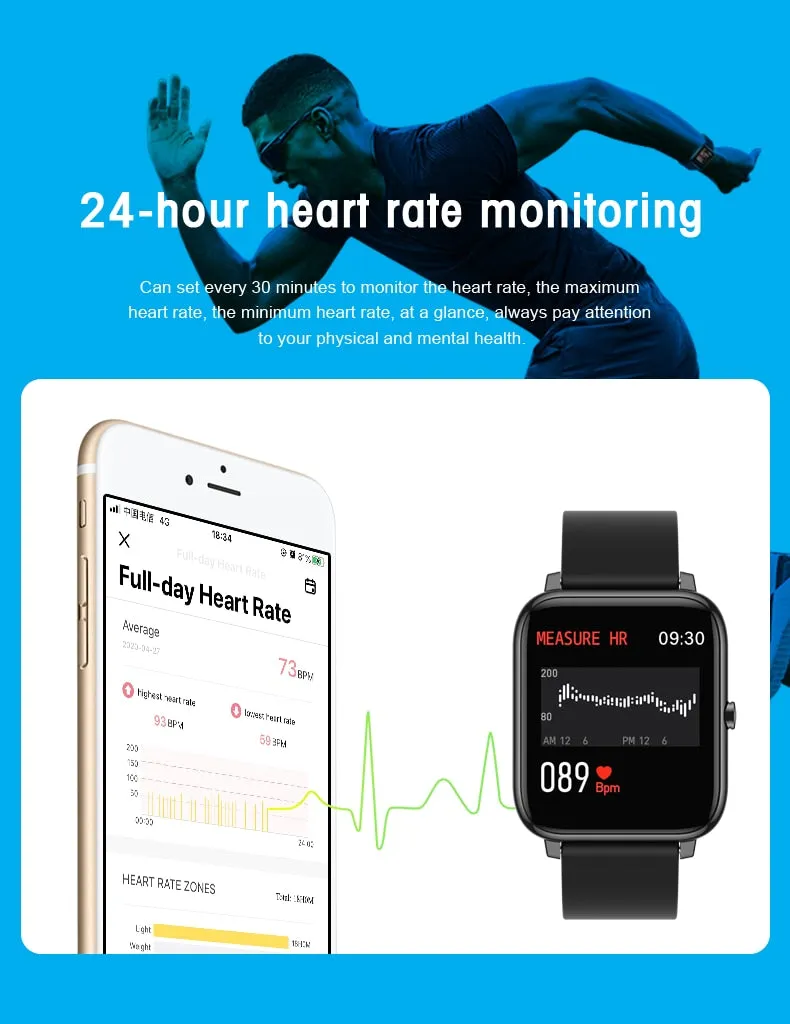 Cute P22 Smart Watch Waterproof Sports Watch Heart Rate Tracker, Call / Message Reminder Bluetooth Smartwatch for Android and iOS