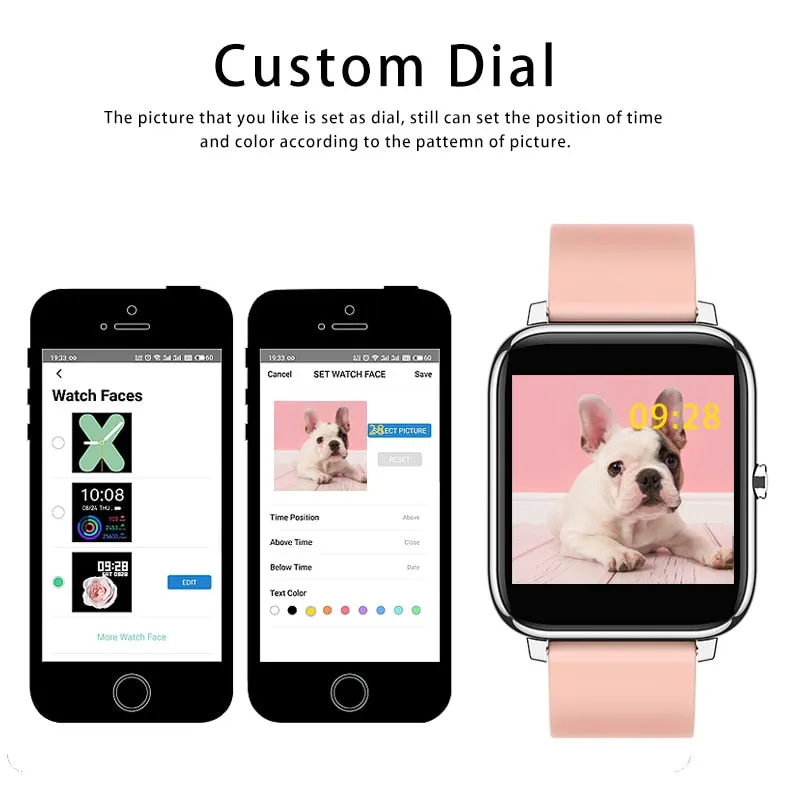 Cute P22 Smart Watch Waterproof Sports Watch Heart Rate Tracker, Call / Message Reminder Bluetooth Smartwatch for Android and iOS