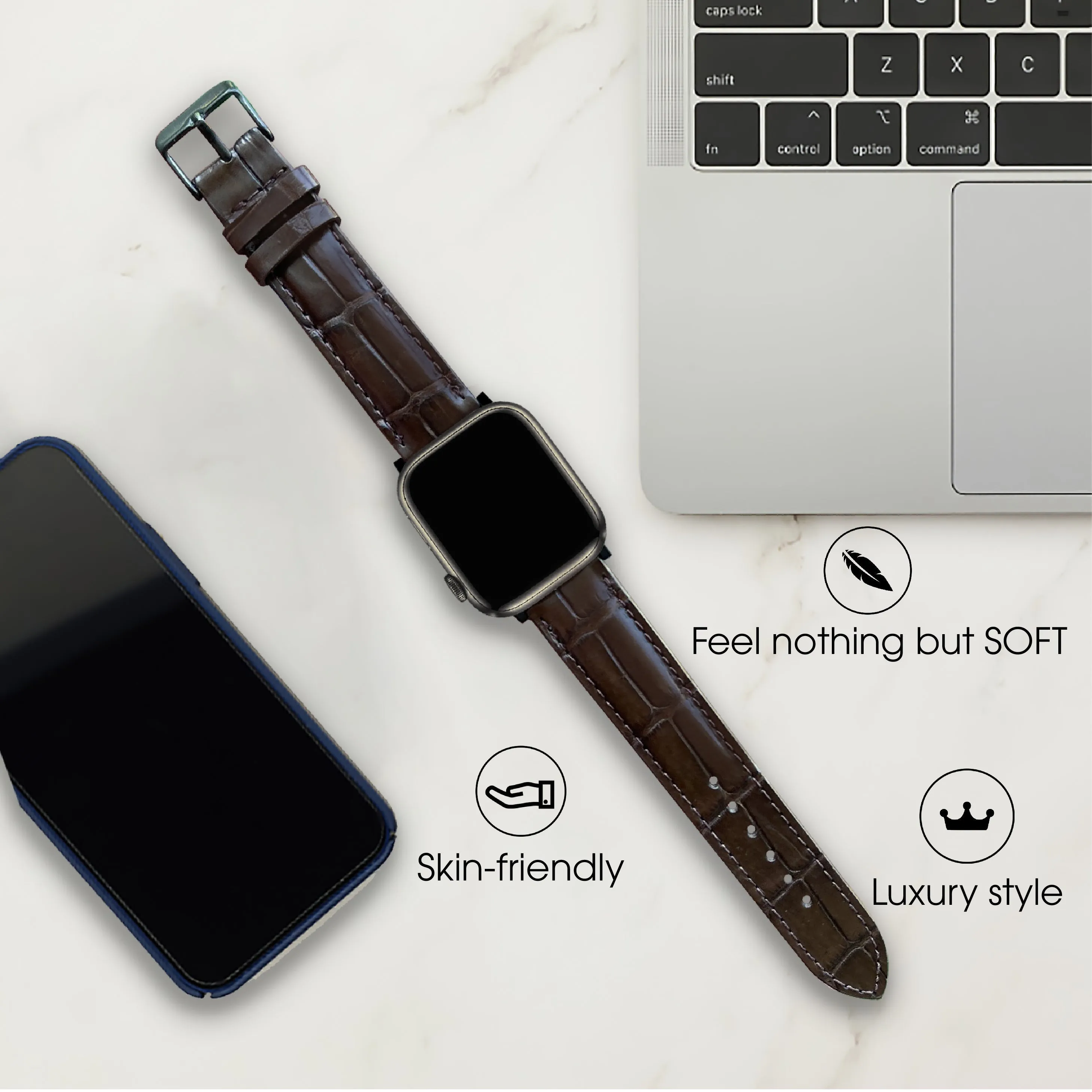 Dark Brown Alligator Leather Strap for Apple Watch Ultra Series 8 7 6 5 4 3 SE | AW-03