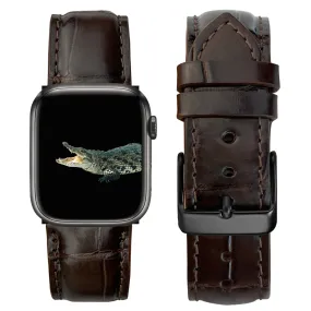 Dark Brown Alligator Leather Strap for Apple Watch Ultra Series 8 7 6 5 4 3 SE | AW-03