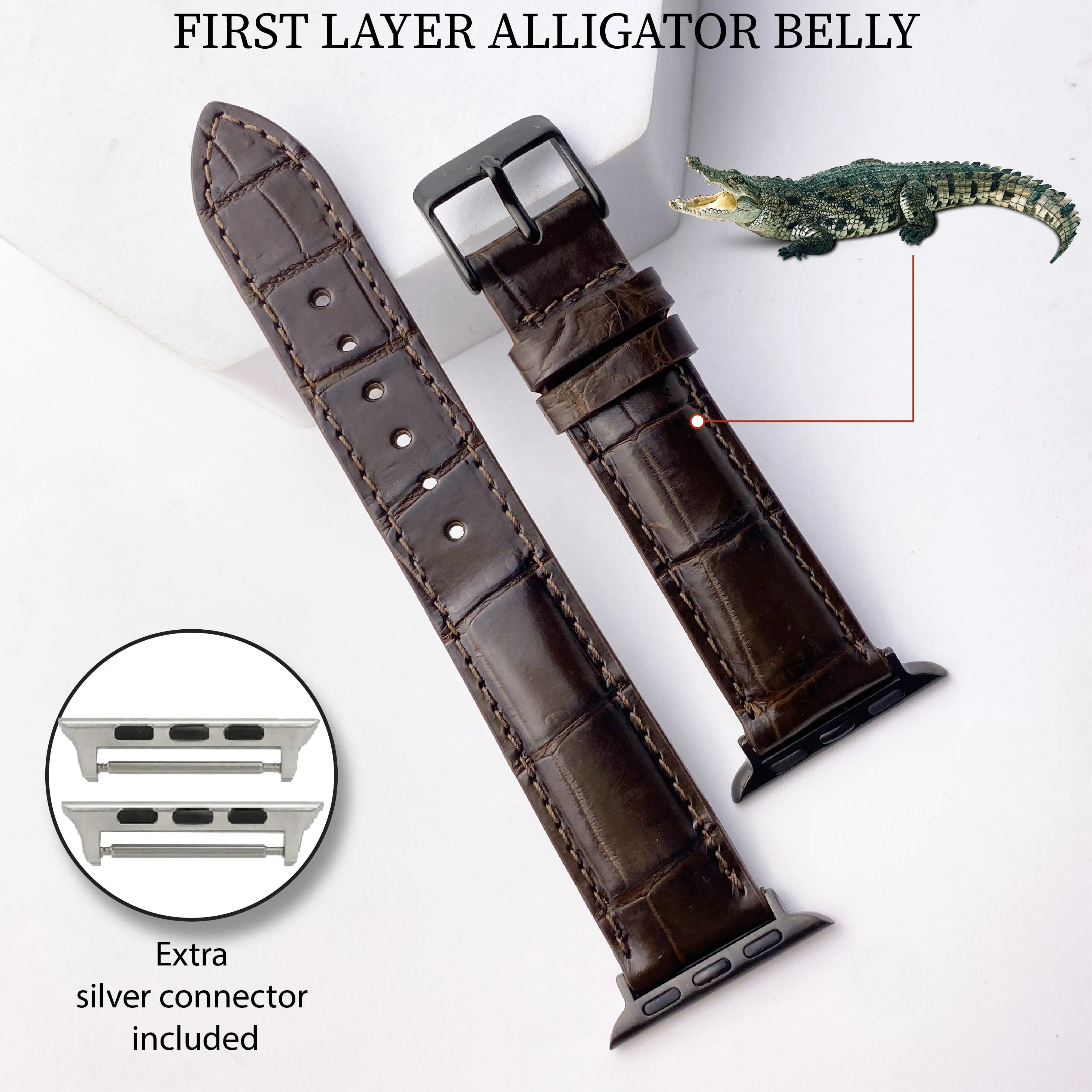 Dark Brown Alligator Leather Strap for Apple Watch Ultra Series 8 7 6 5 4 3 SE | AW-03