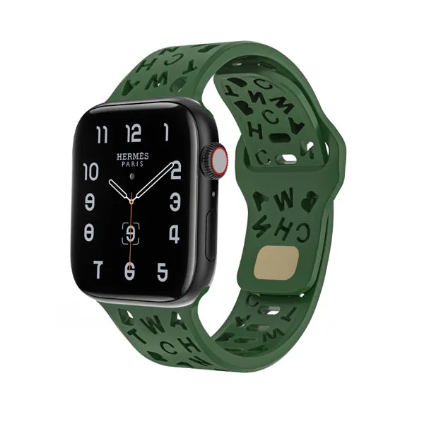 Dark Green Alphabet Pattern Silicone Apple Watch Band 墨綠色英文字母圖案矽膠 Apple 錶帶 KCWATCH1228