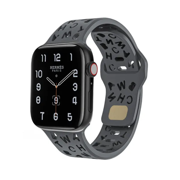 Dark Grey Alphabet Pattern Silicone Apple Watch Band 深灰色英文字母圖案矽膠 Apple 錶帶 KCWATCH1233