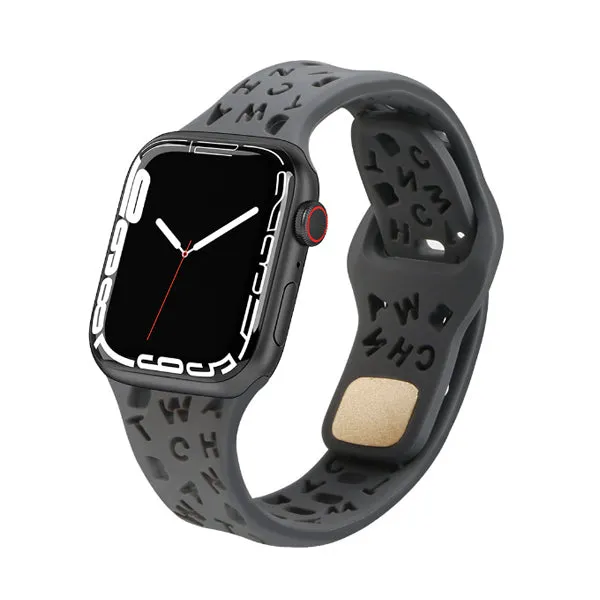 Dark Grey Alphabet Pattern Silicone Apple Watch Band 深灰色英文字母圖案矽膠 Apple 錶帶 KCWATCH1233